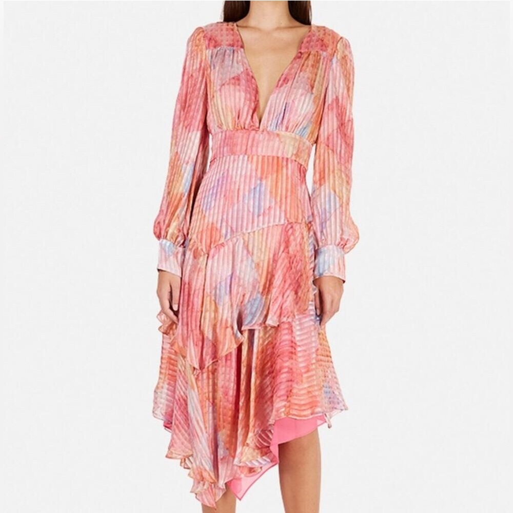 Sexy Luxurious SILK LoveShackFancy Flowing Midi Dress in beautiful orange tones